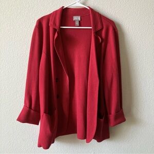Chico’s Red Knit Heavy Solid Holiday Button Detail Open Front Cardigan L